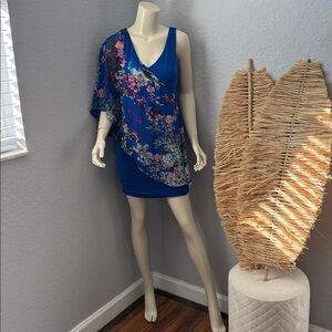 bebe Asymmetrical Blue Floral Dress